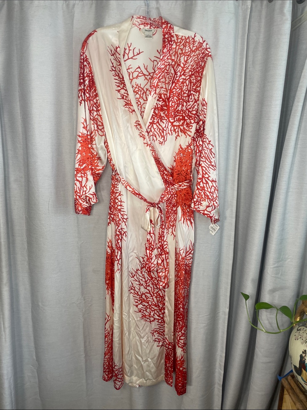 Silky Coral-Print Wrap Dress